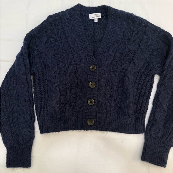 And Other Stories Sweaters - And Other Stories Navy Blue Wool Cable Knit Cardigan